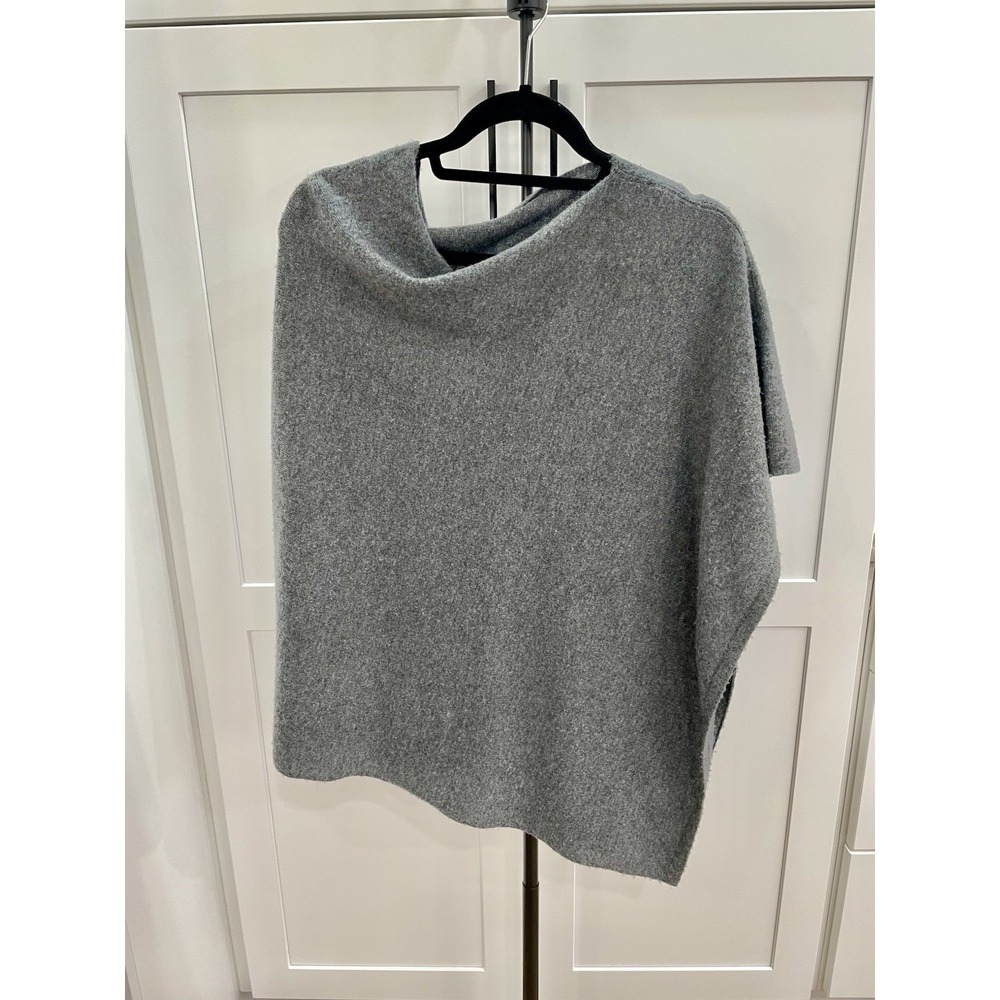 100 Cashmere Poncho Asymmetric Cowl Neck Gray Cape Wrap Handmade Nepal OS Luxury
